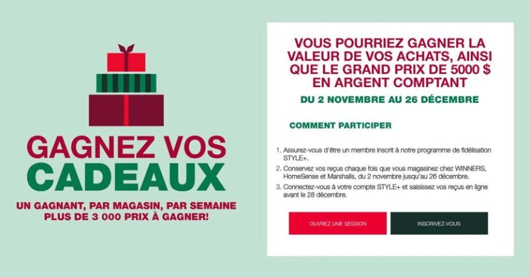 Concours Gagnez vos cadeaux de Winners, Marshalls et HomeSense