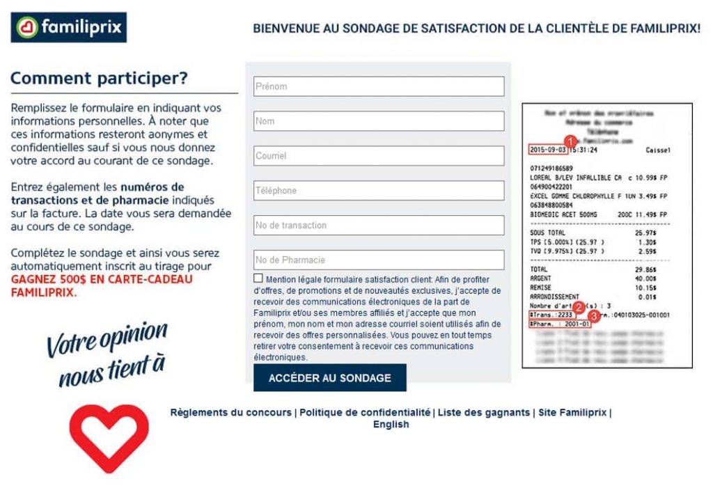 Concours Sondage de la satisfaction de la clientèle de Familiprix