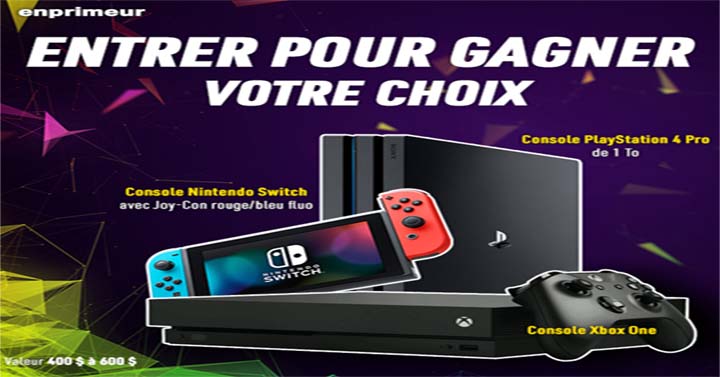 Concours EnPrimeur Choix de Playstation 4, Nintendo Switch ou Xbox One