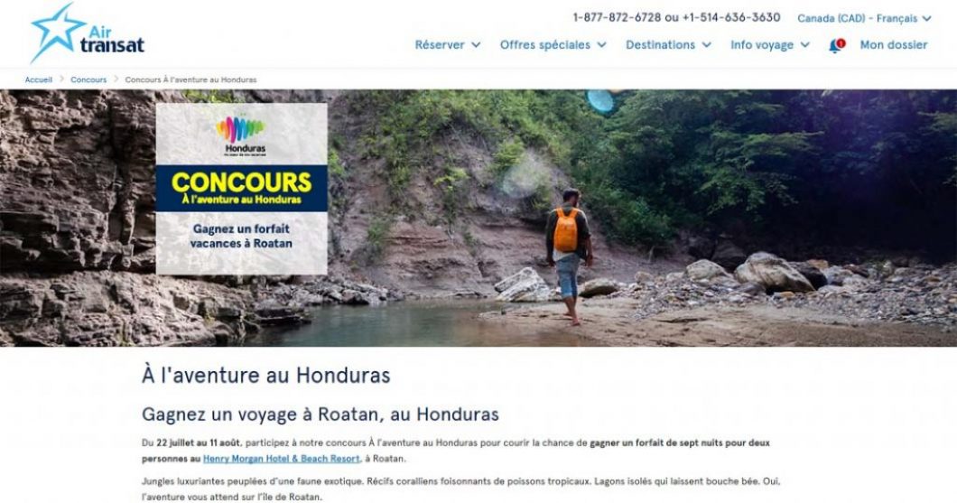 Concours À l'aventure au Honduras de Air Transat