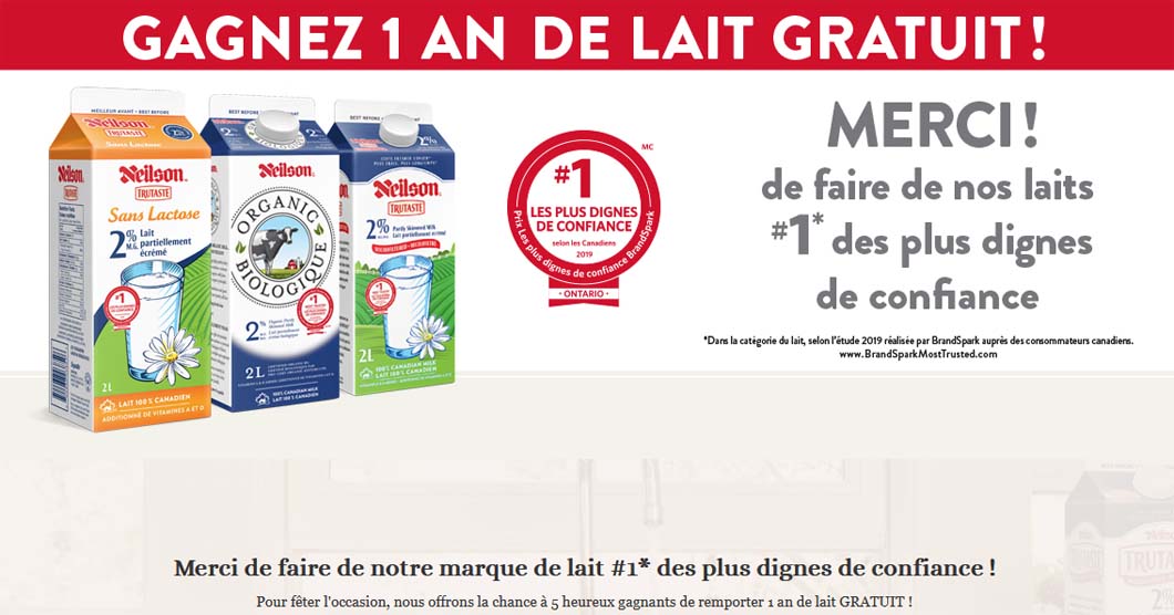 Concours Lait Neilson Gagnez 1 an de lait gratuit