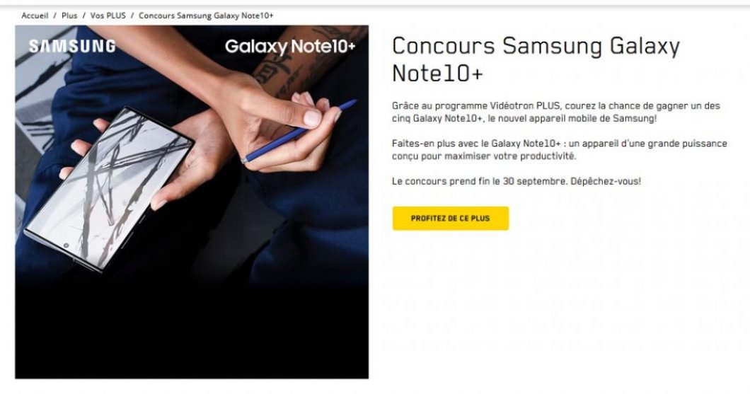 Concours Videotron Samsung Galaxy Note 10+
