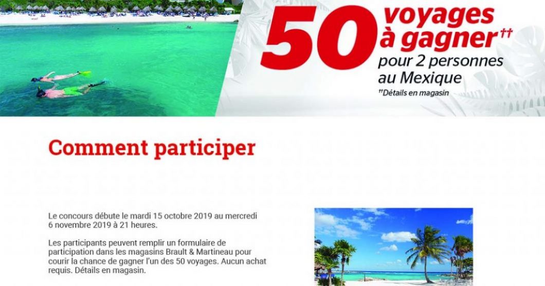 Concours Brault & Martineau 50 voyages à gagner au Mexique