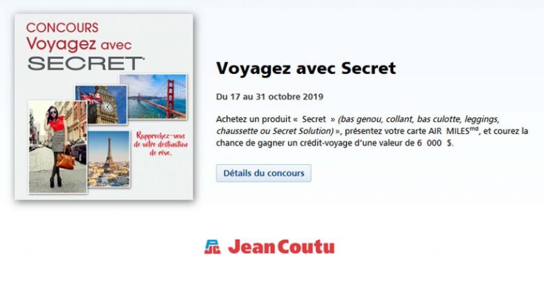 Concours Jean-Coutu Voyagez avec Secret