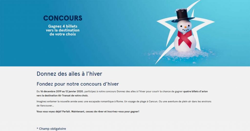 Concours Air Transat Donnez des ailes à l’hiver