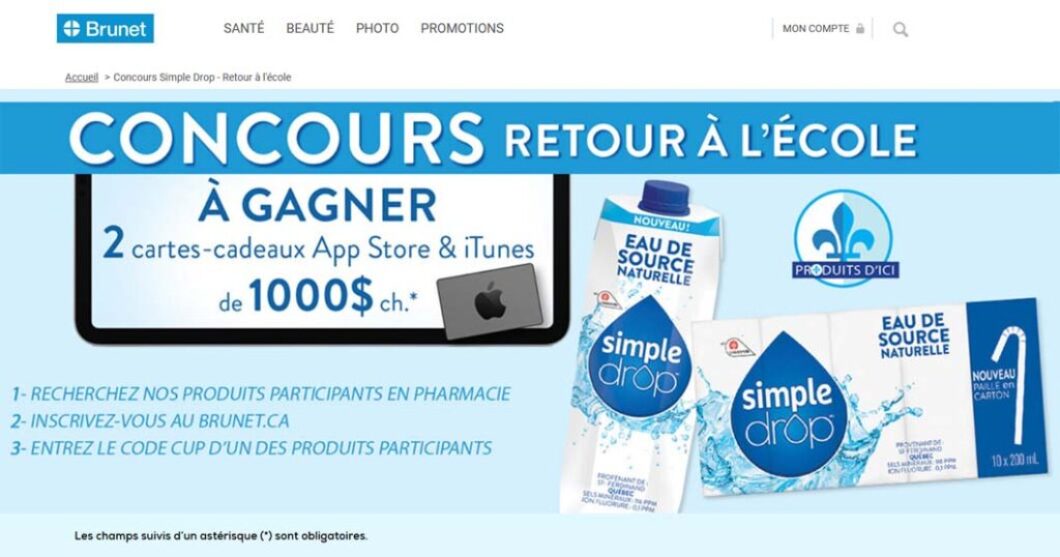 Concours Brunet Simple Drop Retour à l'école