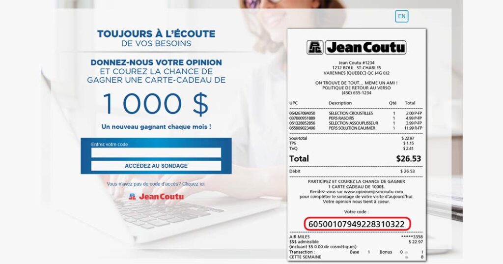 Concours Sondage opinions Jean Coutu