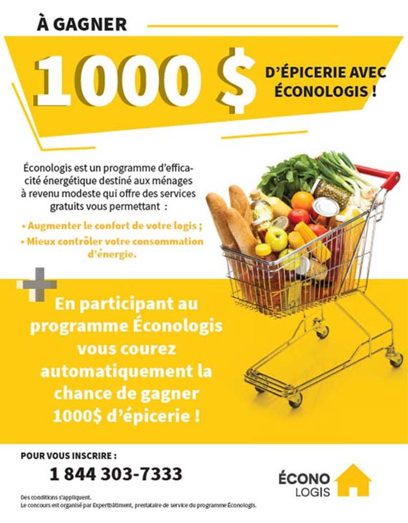 Concours Expertbâtiment Courez la chance de gagner 1 000 $ d’épicerie avec Éconologis