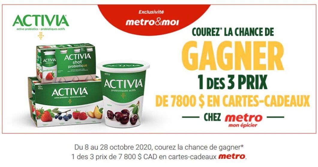 Concours Metro Danone Activia cartes-cadeaux de 7800$