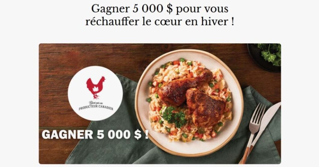 Concours Poulet.ca Gagner 5 000 $ pour vous réchauffer le cœur en hiver