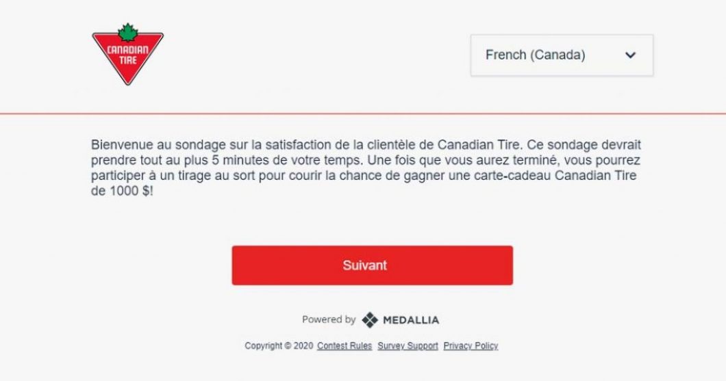 Concours Enquête sur la satisfaction de la clientèle de Canadian Tire