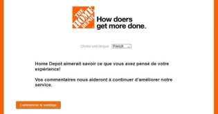 Loterie promotionnelle sondage à la satisfaction de la clientèle de Home Depot