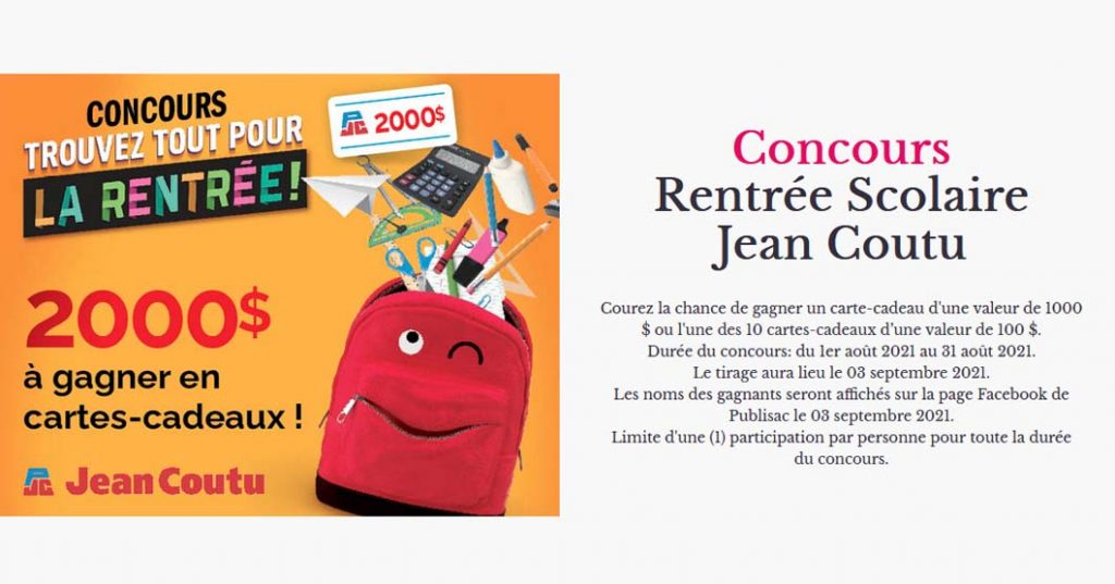 Concours Jean Coutu Trouvez tout pour la rentrée