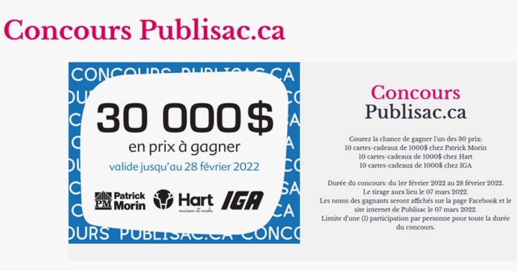 Concours Publisac.ca 30000$ en prix à gagner