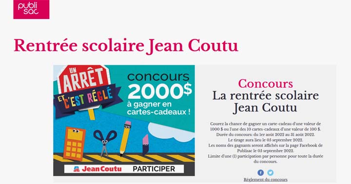 Concours La rentrée scolaire Jean Coutu Un arrêt et c’est réglé