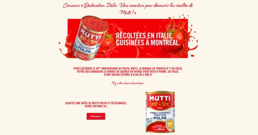 Concours Mutti 50e anniversaire Destination Italie