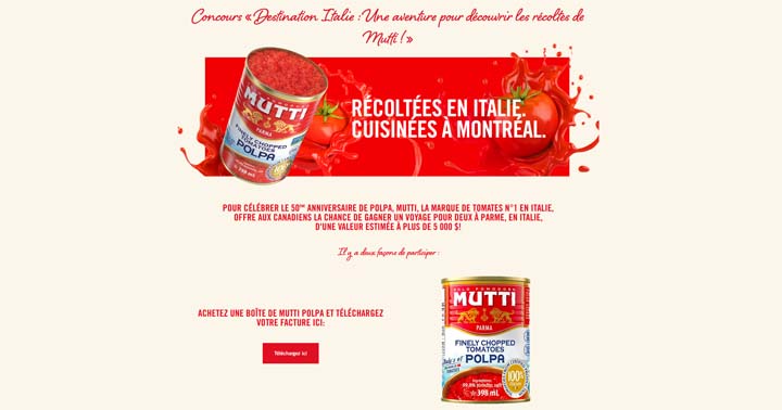 Concours Mutti 50e anniversaire Destination Italie