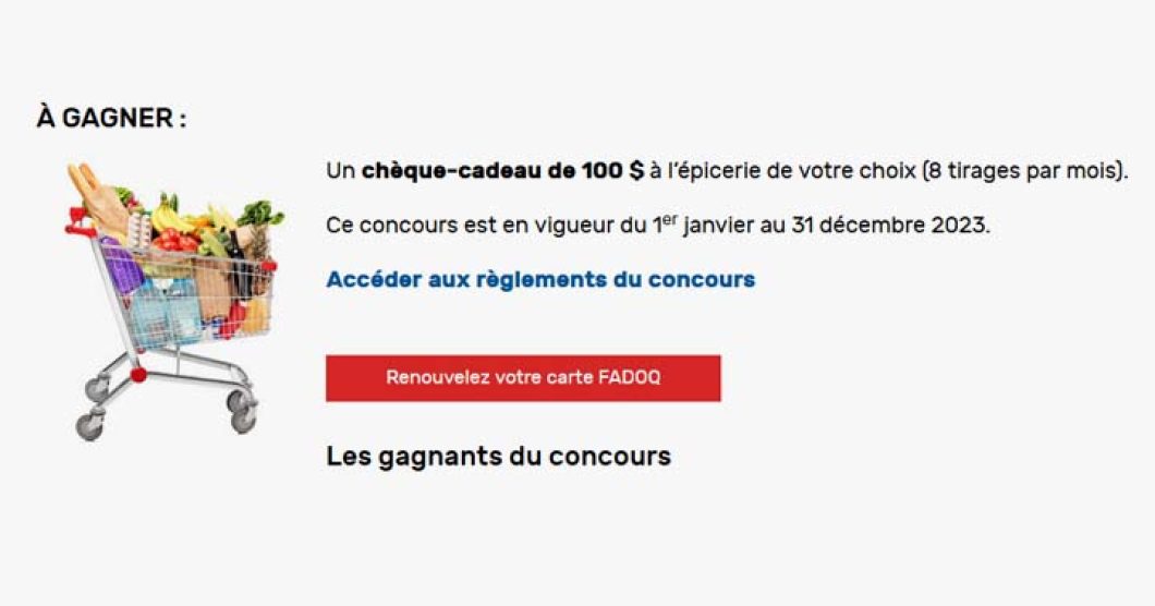 Concours FADOQ Gagnez 100$ d’épicerie