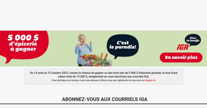 Concours IGA 5 000 $ en épicerie à gagner