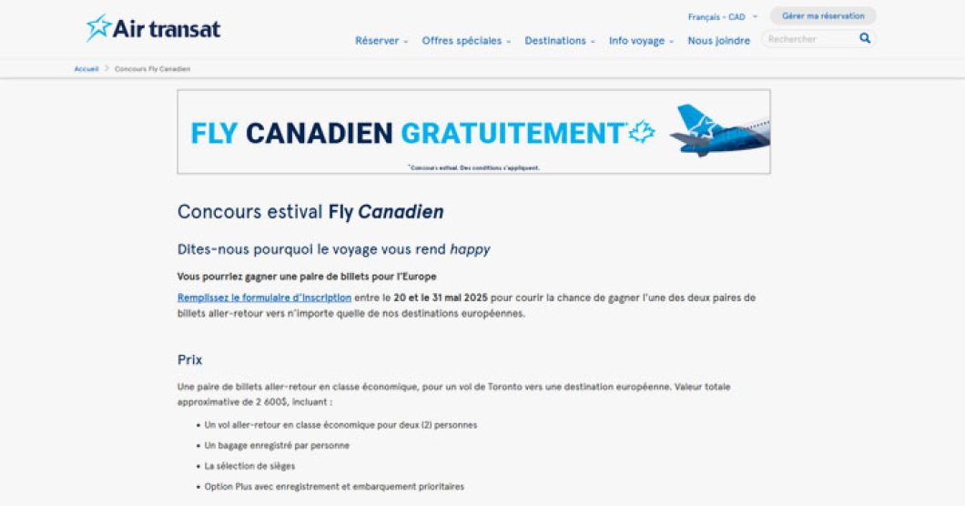 Concours Transat Tours - Fly Canadien