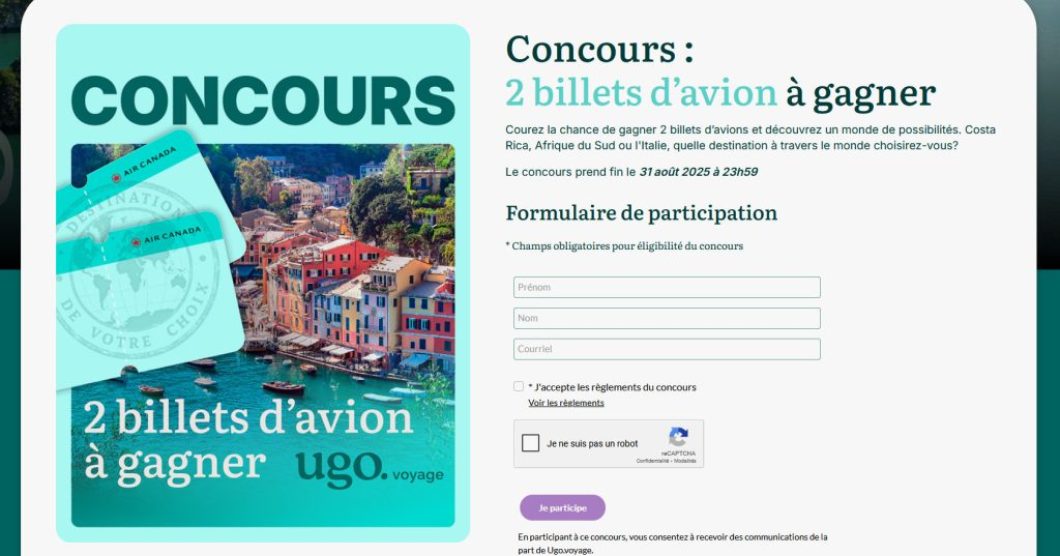 Concours Ugo Voyage - 2 billets d'avion à gagner