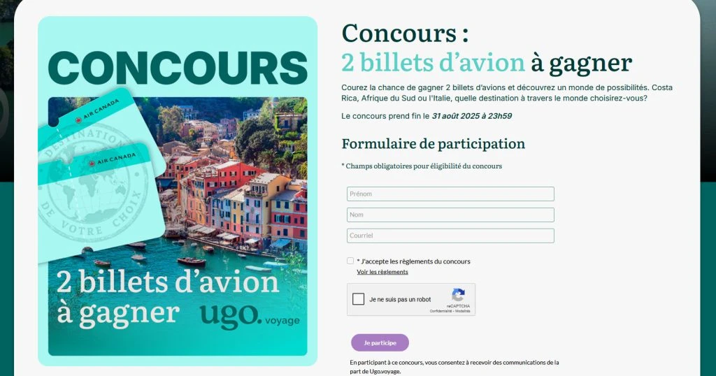 Concours Ugo Voyage - 2 billets d'avion à gagner