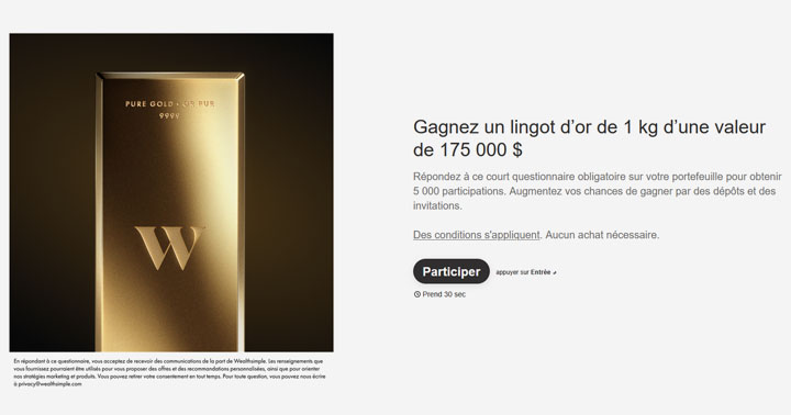 Concours Wealthsimple - Tirage d’or massif